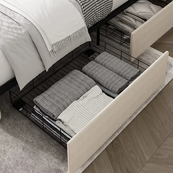 USA Upholstered Fabric Storage Bed Frame with Four Drawers